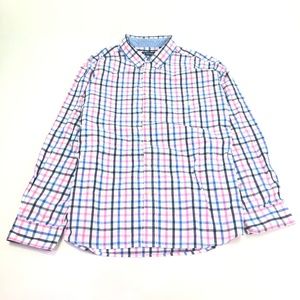 Chaps Men's Dress Shirt Plaid Pink Blue Grey A027